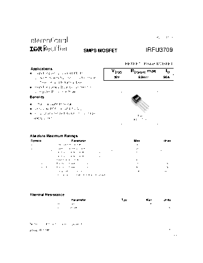 International Rectifier irfu3709  . Electronic Components Datasheets Active components Transistors International Rectifier irfu3709.pdf