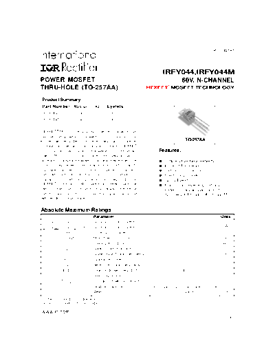 International Rectifier irfy044  . Electronic Components Datasheets Active components Transistors International Rectifier irfy044.pdf