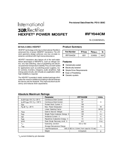 International Rectifier irfy044cm  . Electronic Components Datasheets Active components Transistors International Rectifier irfy044cm.pdf