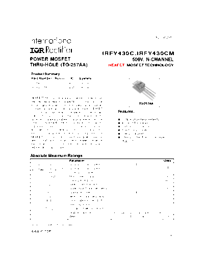 International Rectifier irfy430c  . Electronic Components Datasheets Active components Transistors International Rectifier irfy430c.pdf