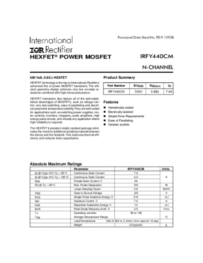 International Rectifier irfy440cm  . Electronic Components Datasheets Active components Transistors International Rectifier irfy440cm.pdf