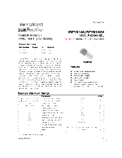 International Rectifier irfy9140  . Electronic Components Datasheets Active components Transistors International Rectifier irfy9140.pdf