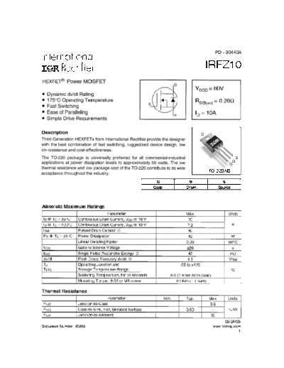 International Rectifier irfz10  . Electronic Components Datasheets Active components Transistors International Rectifier irfz10.pdf