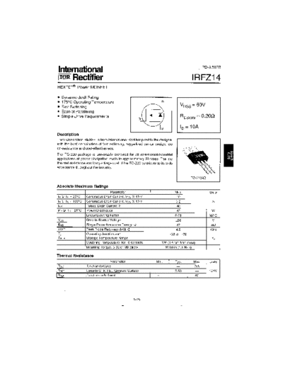 International Rectifier irfz14  . Electronic Components Datasheets Active components Transistors International Rectifier irfz14.pdf