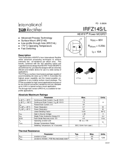 International Rectifier irfz14s  . Electronic Components Datasheets Active components Transistors International Rectifier irfz14s.pdf