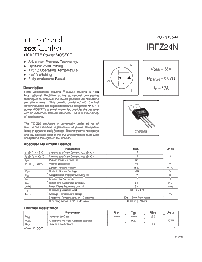 International Rectifier irfz24n  . Electronic Components Datasheets Active components Transistors International Rectifier irfz24n.pdf