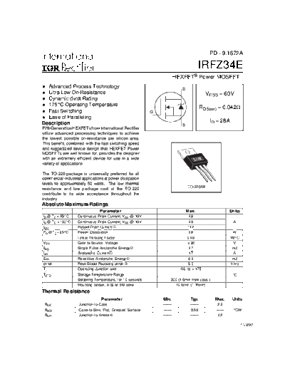International Rectifier irfz34e  . Electronic Components Datasheets Active components Transistors International Rectifier irfz34e.pdf
