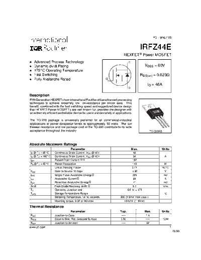 International Rectifier irfz44e  . Electronic Components Datasheets Active components Transistors International Rectifier irfz44e.pdf