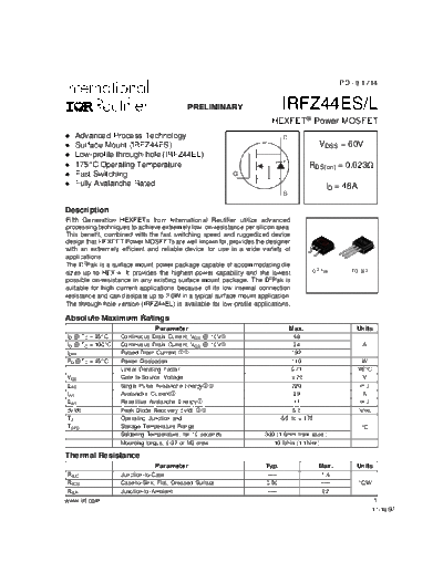 International Rectifier irfz44es  . Electronic Components Datasheets Active components Transistors International Rectifier irfz44es.pdf