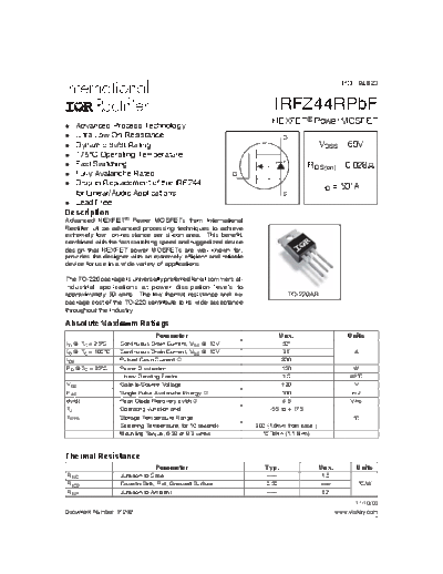 International Rectifier irfz44rpbf  . Electronic Components Datasheets Active components Transistors International Rectifier irfz44rpbf.pdf