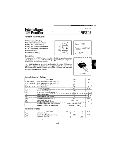 International Rectifier irfz48  . Electronic Components Datasheets Active components Transistors International Rectifier irfz48.pdf