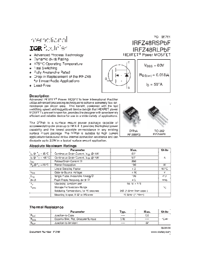 International Rectifier irfz48rspbf irfz48rlpbf  . Electronic Components Datasheets Active components Transistors International Rectifier irfz48rspbf_irfz48rlpbf.pdf
