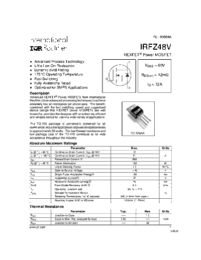 International Rectifier irfz48v  . Electronic Components Datasheets Active components Transistors International Rectifier irfz48v.pdf