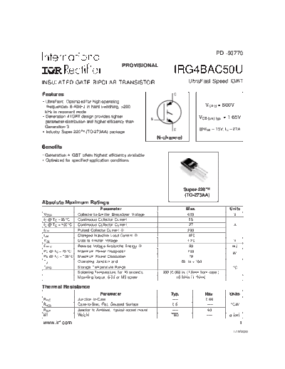 International Rectifier irg4bac50u  . Electronic Components Datasheets Active components Transistors International Rectifier irg4bac50u.pdf