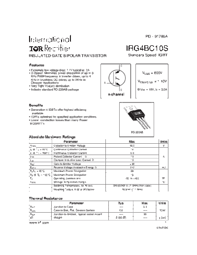 International Rectifier irg4bc10s  . Electronic Components Datasheets Active components Transistors International Rectifier irg4bc10s.pdf