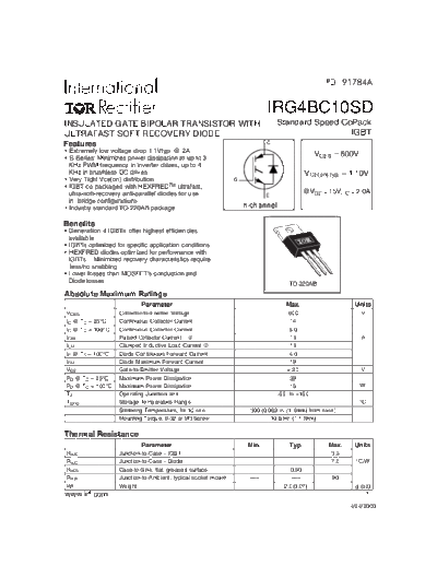 International Rectifier irg4bc10sd  . Electronic Components Datasheets Active components Transistors International Rectifier irg4bc10sd.pdf