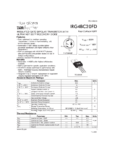 International Rectifier irg4bc20fd  . Electronic Components Datasheets Active components Transistors International Rectifier irg4bc20fd.pdf