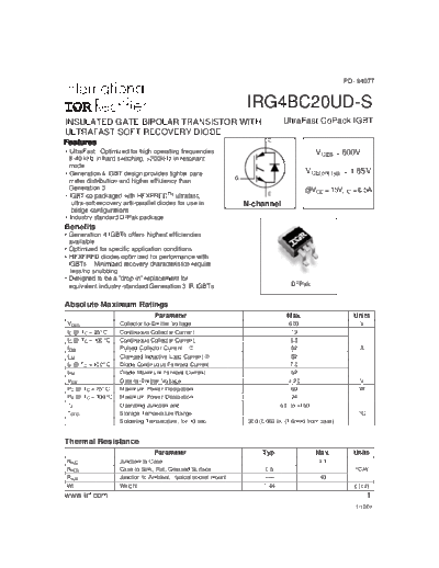 International Rectifier irg4bc20ud-s  . Electronic Components Datasheets Active components Transistors International Rectifier irg4bc20ud-s.pdf