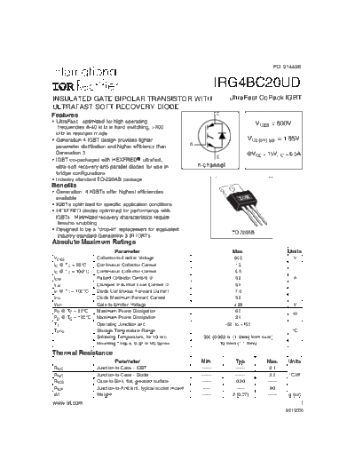 International Rectifier irg4bc20ud  . Electronic Components Datasheets Active components Transistors International Rectifier irg4bc20ud.pdf