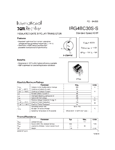 International Rectifier irg4bc30s-s  . Electronic Components Datasheets Active components Transistors International Rectifier irg4bc30s-s.pdf