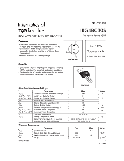 International Rectifier irg4bc30s  . Electronic Components Datasheets Active components Transistors International Rectifier irg4bc30s.pdf