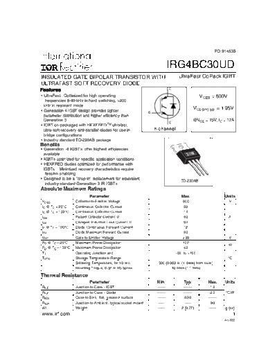 International Rectifier irg4bc30ud  . Electronic Components Datasheets Active components Transistors International Rectifier irg4bc30ud.pdf