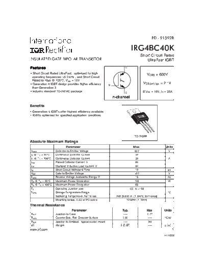 International Rectifier irg4bc40k  . Electronic Components Datasheets Active components Transistors International Rectifier irg4bc40k.pdf