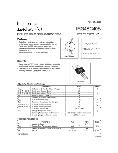 International Rectifier irg4bc40s  . Electronic Components Datasheets Active components Transistors International Rectifier irg4bc40s.pdf