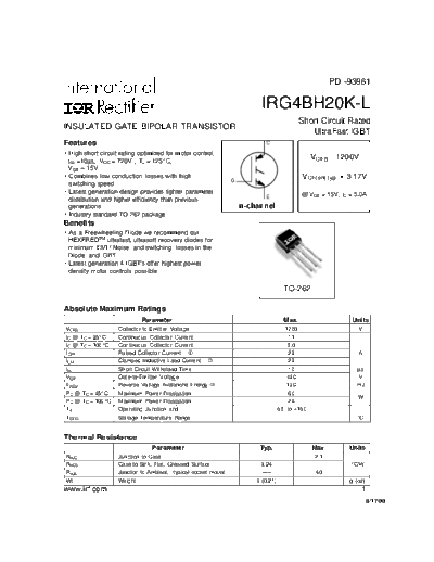 International Rectifier irg4bh20k-l  . Electronic Components Datasheets Active components Transistors International Rectifier irg4bh20k-l.pdf