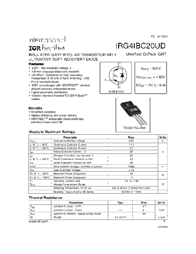 International Rectifier irg4ibc20ud  . Electronic Components Datasheets Active components Transistors International Rectifier irg4ibc20ud.pdf