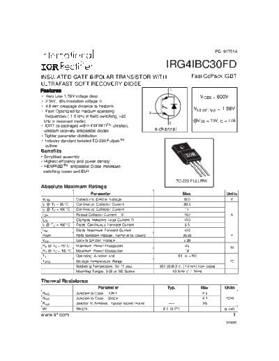 International Rectifier irg4ibc30fd  . Electronic Components Datasheets Active components Transistors International Rectifier irg4ibc30fd.pdf