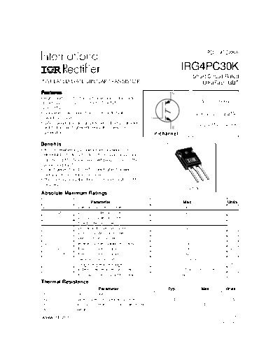 International Rectifier irg4pc30k  . Electronic Components Datasheets Active components Transistors International Rectifier irg4pc30k.pdf