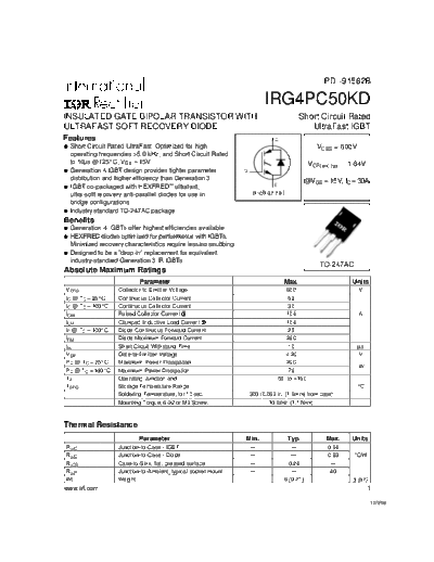 International Rectifier irg4pc50kd  . Electronic Components Datasheets Active components Transistors International Rectifier irg4pc50kd.pdf