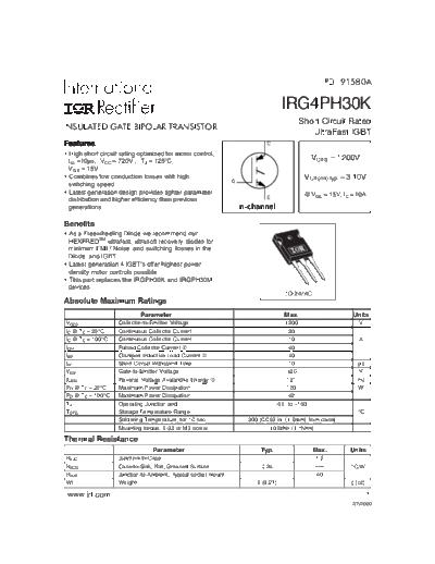 International Rectifier irg4ph30k  . Electronic Components Datasheets Active components Transistors International Rectifier irg4ph30k.pdf