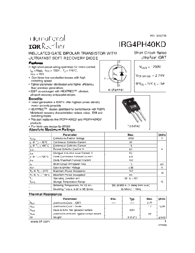 International Rectifier irg4ph40kd  . Electronic Components Datasheets Active components Transistors International Rectifier irg4ph40kd.pdf