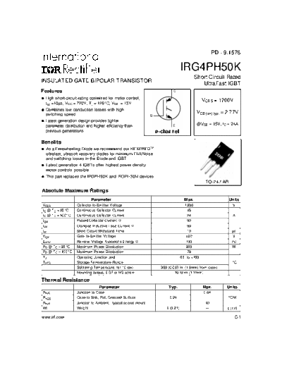 International Rectifier irg4ph50k  . Electronic Components Datasheets Active components Transistors International Rectifier irg4ph50k.pdf