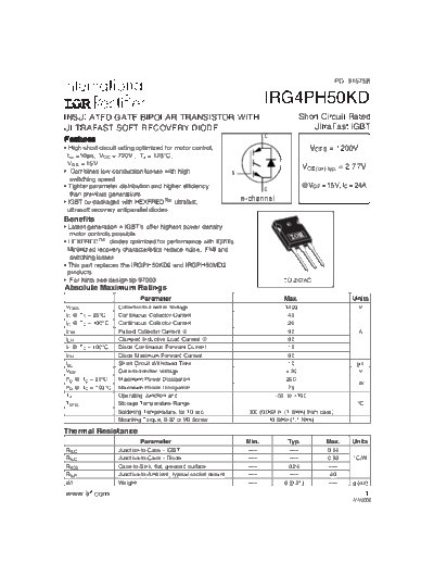International Rectifier irg4ph50kd  . Electronic Components Datasheets Active components Transistors International Rectifier irg4ph50kd.pdf