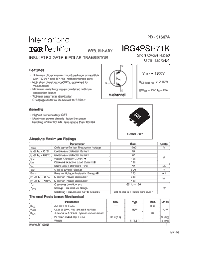 International Rectifier irg4psh71k  . Electronic Components Datasheets Active components Transistors International Rectifier irg4psh71k.pdf