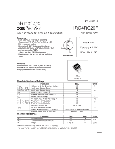 International Rectifier irg4rc20f  . Electronic Components Datasheets Active components Transistors International Rectifier irg4rc20f.pdf