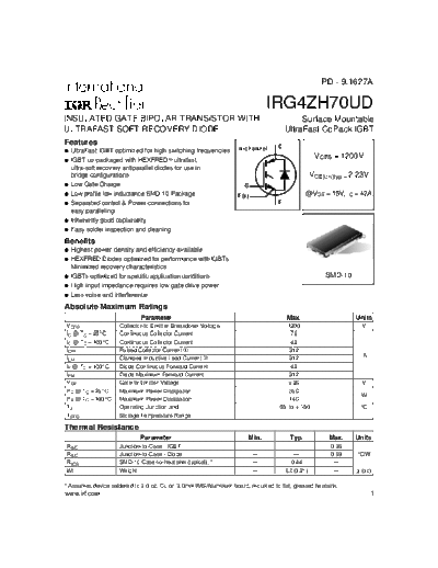 International Rectifier irg4zh70ud  . Electronic Components Datasheets Active components Transistors International Rectifier irg4zh70ud.pdf