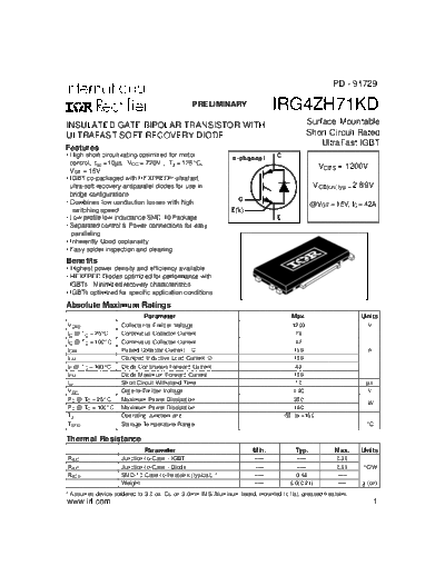 International Rectifier irg4zh71kd  . Electronic Components Datasheets Active components Transistors International Rectifier irg4zh71kd.pdf