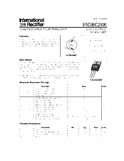 International Rectifier irgbc20k  . Electronic Components Datasheets Active components Transistors International Rectifier irgbc20k.pdf