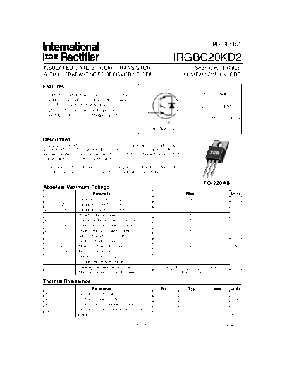 International Rectifier irgbc20kd2  . Electronic Components Datasheets Active components Transistors International Rectifier irgbc20kd2.pdf