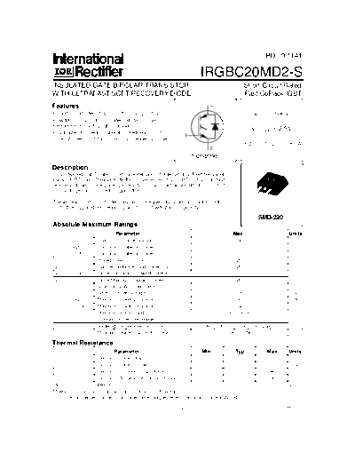 International Rectifier irgbc20md2-s  . Electronic Components Datasheets Active components Transistors International Rectifier irgbc20md2-s.pdf