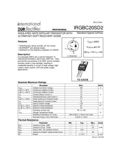 International Rectifier irgbc20sd2  . Electronic Components Datasheets Active components Transistors International Rectifier irgbc20sd2.pdf