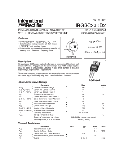 International Rectifier irgbc30kd2  . Electronic Components Datasheets Active components Transistors International Rectifier irgbc30kd2.pdf