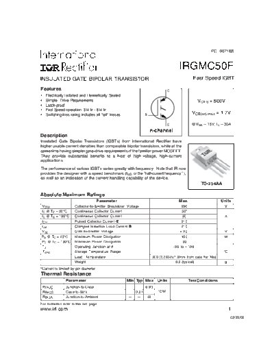 International Rectifier irgmc50f  . Electronic Components Datasheets Active components Transistors International Rectifier irgmc50f.pdf