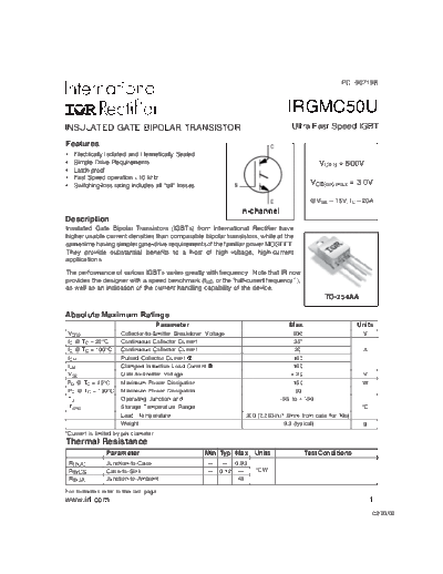 International Rectifier irgmc50u  . Electronic Components Datasheets Active components Transistors International Rectifier irgmc50u.pdf