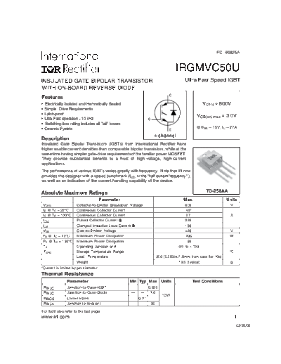 International Rectifier irgmvc50u  . Electronic Components Datasheets Active components Transistors International Rectifier irgmvc50u.pdf