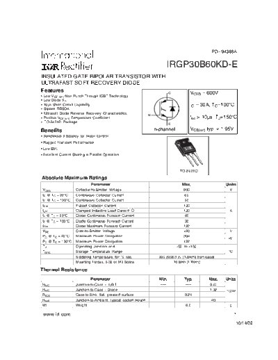 International Rectifier irgp30b60kd-e  . Electronic Components Datasheets Active components Transistors International Rectifier irgp30b60kd-e.pdf